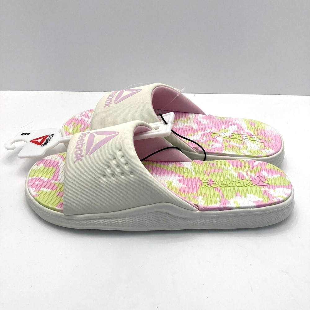 Reebok Go To Slide Sandals White Green Pink Womens 9‎ Lightweight Padded NEW - Picture 3 of 6